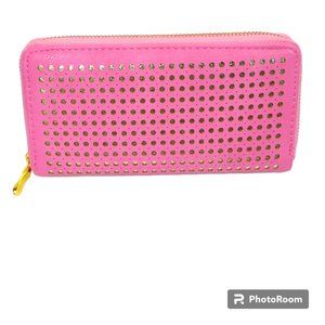 2 Chic Barbie Pink Perforated Faux Leather Gold Under & Goldtone 3/4 Zip Around